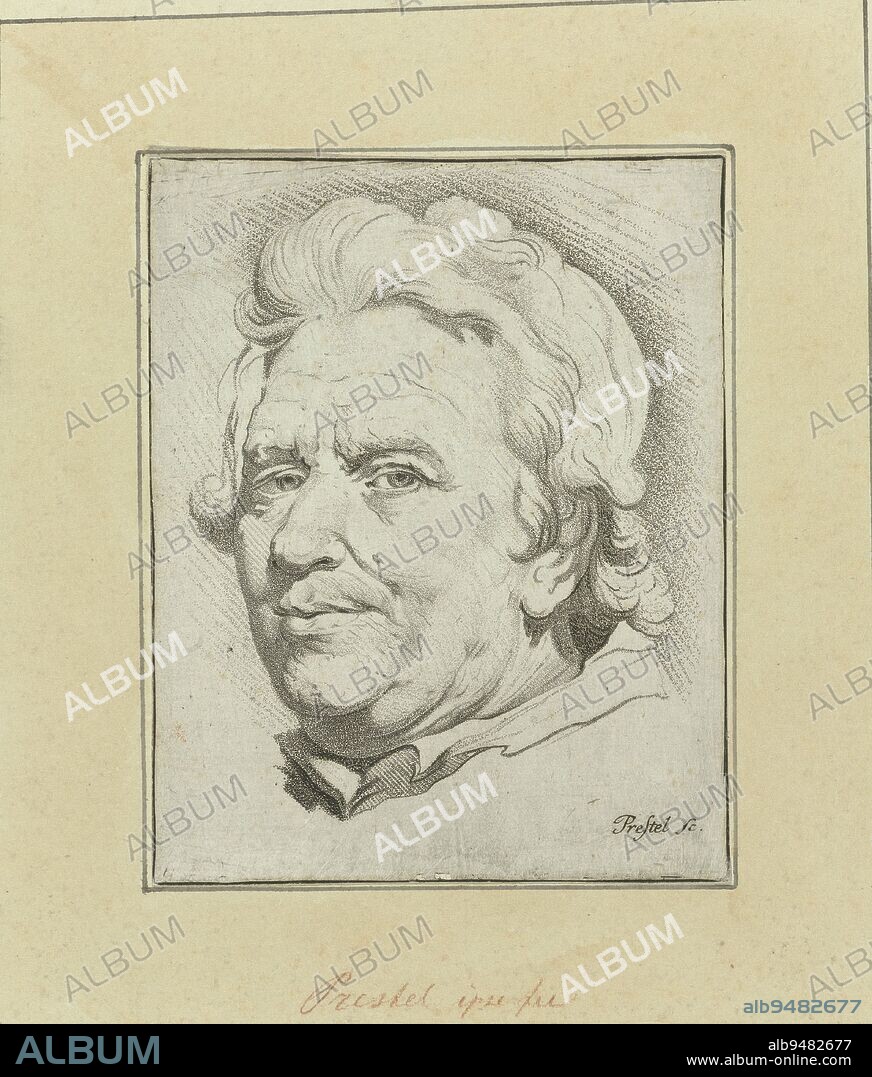 Portrait of an unknown man, print maker: Johann Gottlieb Prestel, (mentioned on object), Jean Joseph Prenner, publisher: Johann Gottlieb Prestel, 1783, paper, h 113 mm × w 90 mm.