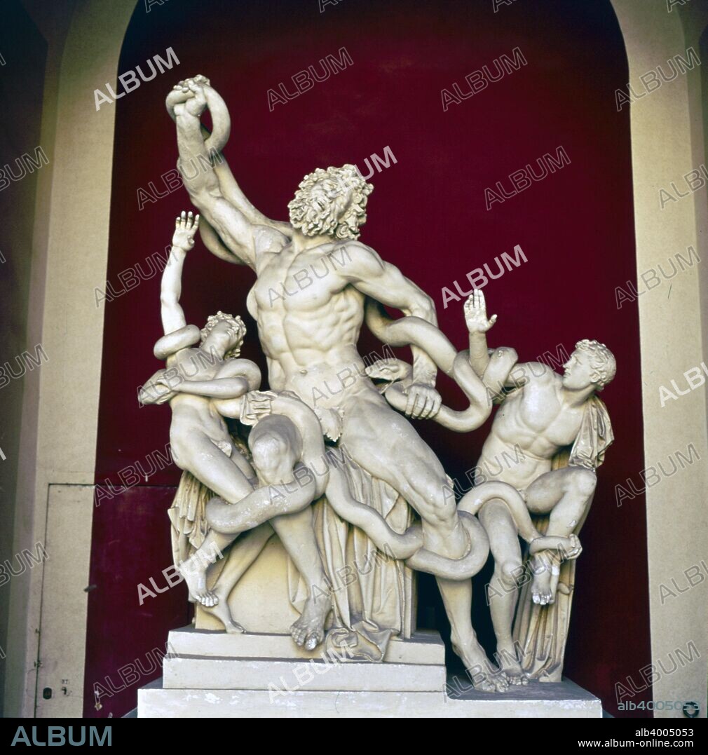 Laocoon Group, Early Restoration, c1st century.  The statue of Laocoon and His Sons, also called the Laocoon Group is one of the most famous ancient sculptures which shows the Trojan priest Laocoon and his sons Antiphantes and Thymbraeus being attacked by sea serpents. At Vatican Museum (Greek) (Copy).