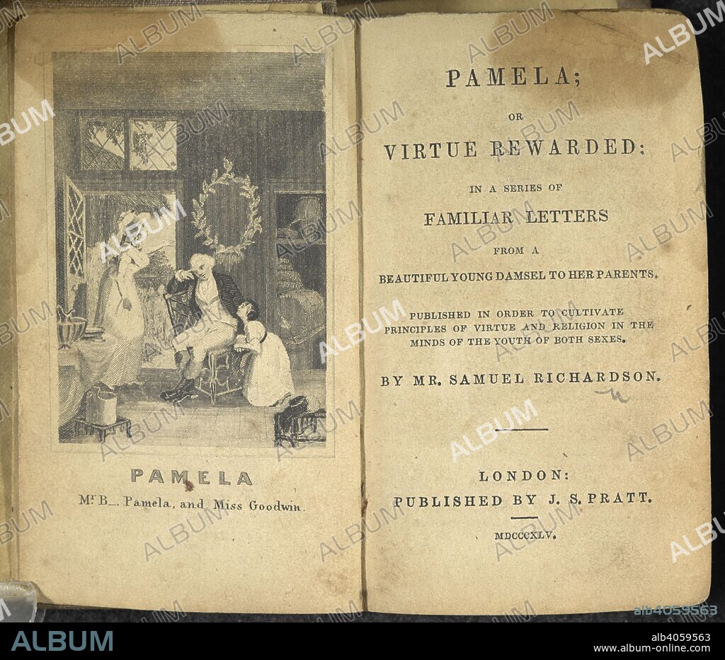 SAMUEL RICHARDSON. 'Mr B_.Pamela, and Miss Goodwin.'. Pamela; or, Virtue rewarded, etc. J. S. Pratt : London, 1845. Source: 012635.a.25 frontispiece and title page.