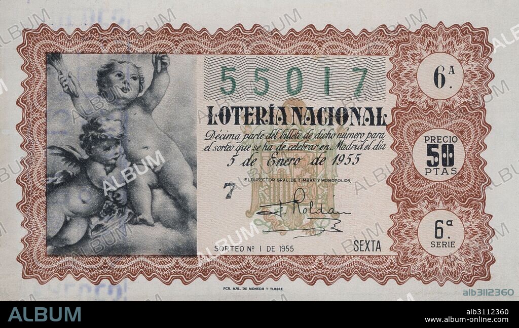 España. Décimo de la Lotería Nacional del sorteo del 5 de enero de 1955. Niño.