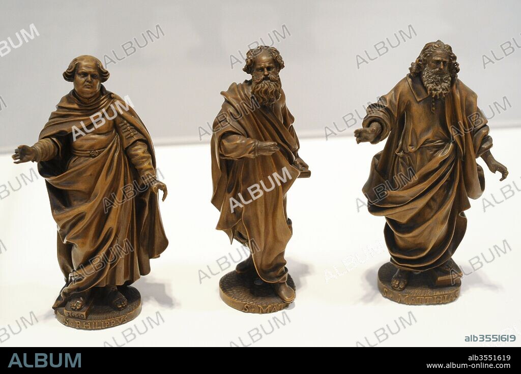 Apóstol Mateo, Matías y Felipe. Tallas de madera de boj realizadas por François von Loo, Mecheln, 1650-1651 (Paises Bajos). Bélgica. Museo Schnütgen. Colonia, Alemania.