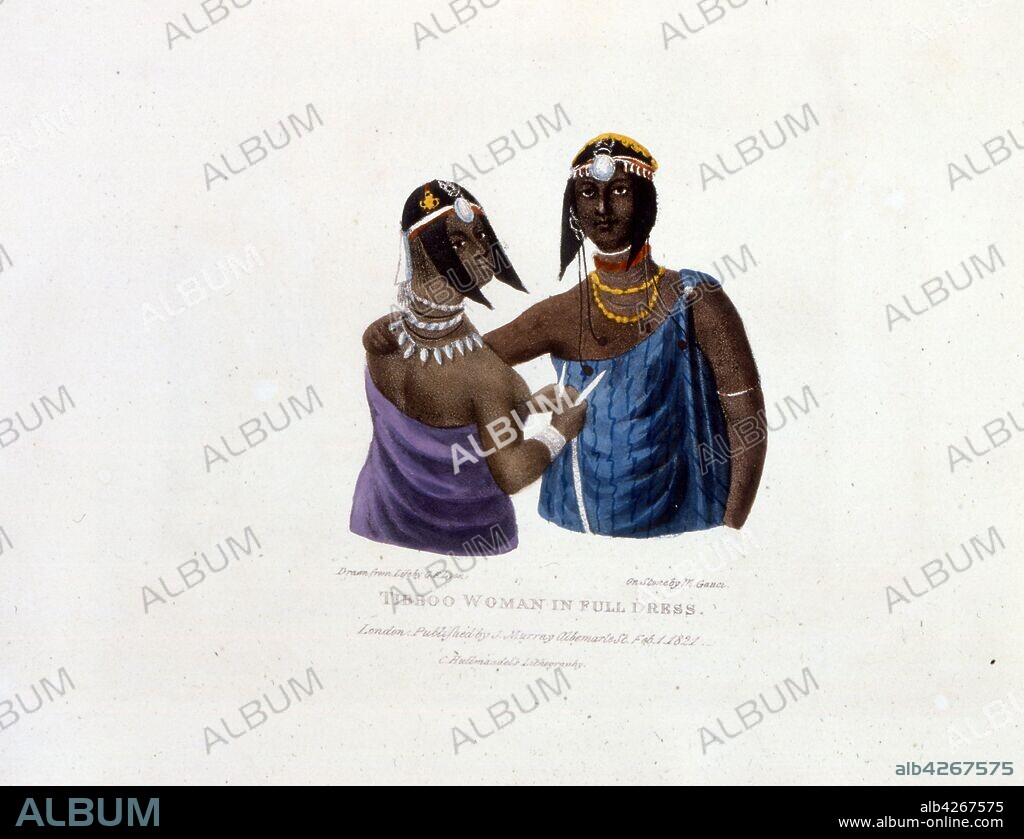 East African Tribal (Tibboo) man and woman. Print 19th century, 1821.
