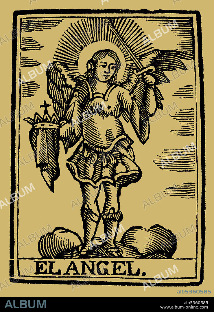 El ángel de la guarda o ángel custodio, según las creencias católicas, es el ángel al que Dios da la misión de proteger, guardar y guiar a cada persona. Grabado popular del siglo XIX.