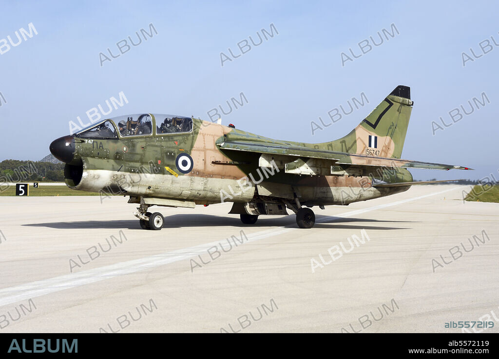 Hellenic Air Force TA-7C Corsair taxiing at Araxos Air Base, Greece, before its final retirement at the end of October 2014.