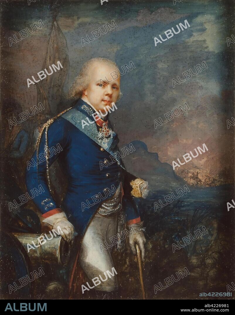 BOROVIKOVSKY, VLADIMIR (CIRCLE OF). 'Miniature "Portrait of Grand Duke Constantine Pavlovich against the Battle of Novi"'. Russia, 1799. Dimensions: 16x12,5 cm.