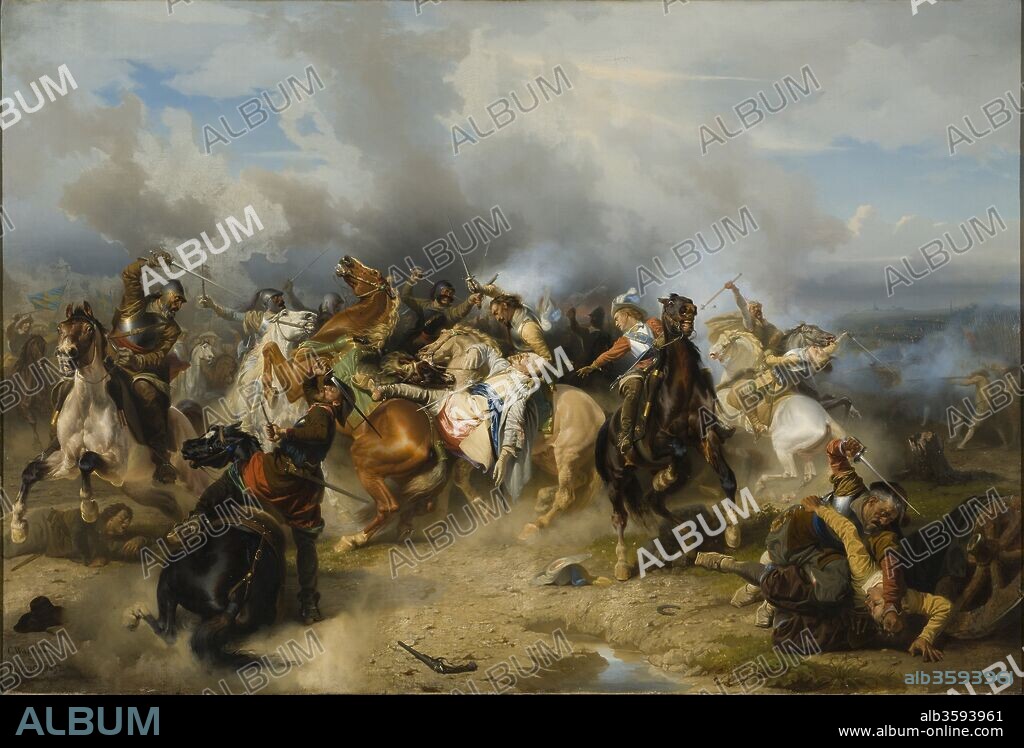 CARL WAHLBOM. Death of King Gustav II Adolf of Sweden at the Battle of Lützen on 6 November 1632.