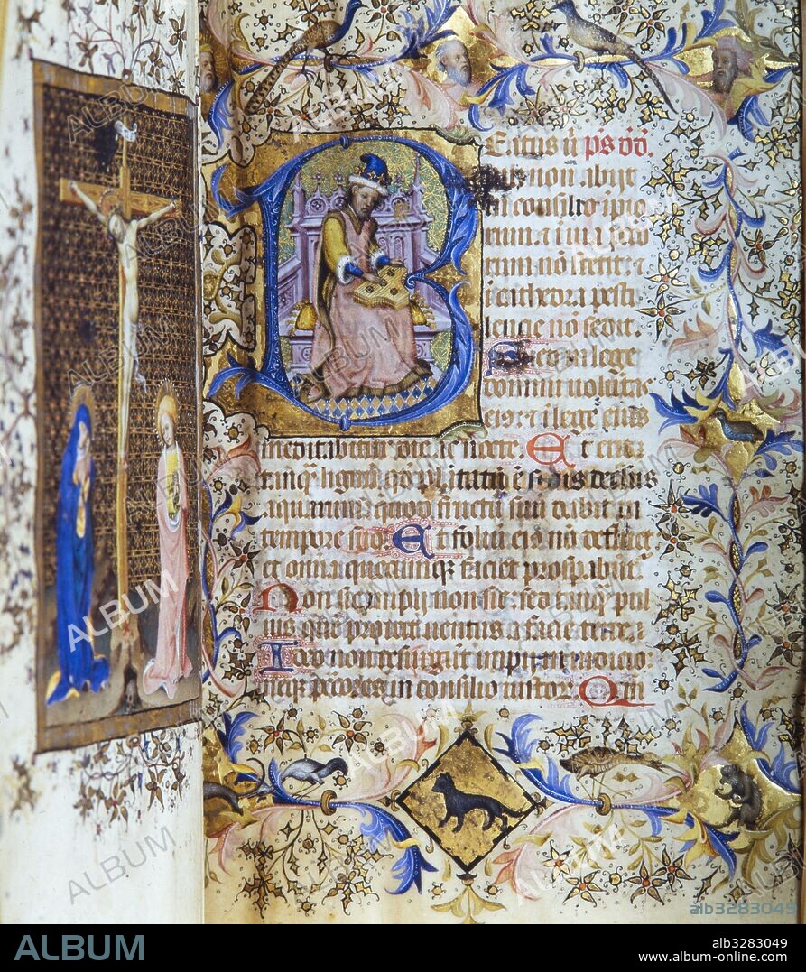 Libro de horas de Santa Clara, de Bernat Martorell. Página iluminada con el Rey David.  Temple sobre vitela.  C. 1430-1435.  Procedente del convento de Santa Clara. Arxiu Històric de la Ciutat de Barcelona.