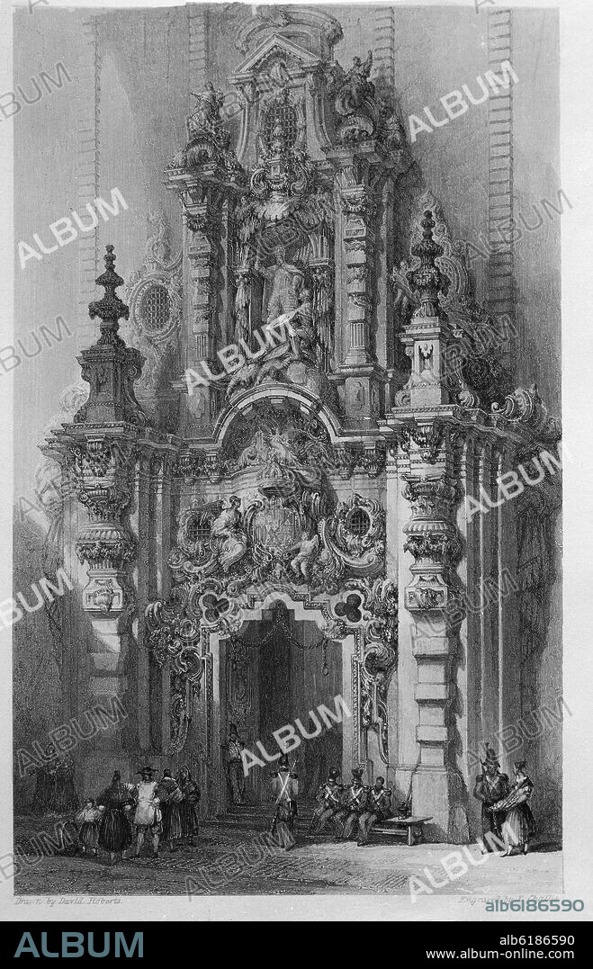 DAVID ROBERTS (1796-1864). PORTADA DEL ANTIGUO HOSPICIO DE MADRID CONVERTIDO EN SEDE DEL MUSEO MUNICIPAL CONSTRUIDO ENTRE 1721 Y 1726 - GRABADO POR E CHALLIS EN.