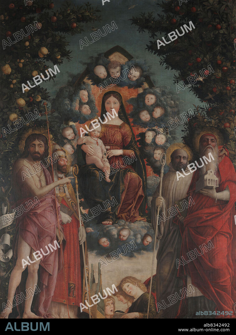 ANDREA MANTEGNA. Madonna in glory with Saint John the Baptist, Saint Gregory the Great, Saint Benedict and Saint Jerome.