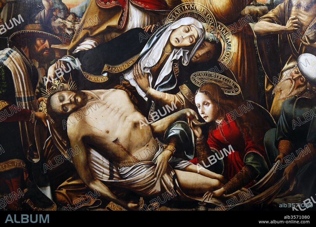 Musée d'Histoire de la Ville de Marseille, Marseille city historical museum.  Pieta between Saint Francis and Saint Jérome. Etienne Peson 1515 oil on wood. France.