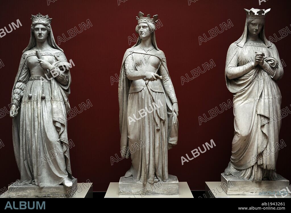 ARTE S. XIX. DINAMARCA. De izquiera a derecha: La Reina Margarita I, La reina Philippa y la Dagmar de Bohemia. Esculturas realizadas por el artista danés Herman Wilhelm Bisssen (1798-1868). Museo Carlsberg Glyptotek. Copenhague. Dinamarca. Europa.