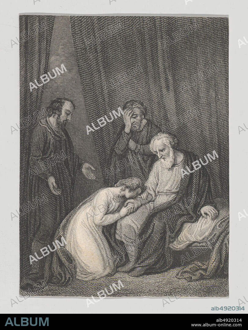 Charles Heath, the elder, Cordelia and King Lear (Shakespeare, King Lear, Act 4, Scene 7), Charles Heath, the elder (British, London 17851848 London), After John Massey Wright (British, London 17771866), William Shakespeare (British, Stratford-upon-Avon 15641616 Stratford-upon-Avon), 182540, Etching and engraving, Sheet: 3 7/16 × 2 9/16 in. (8.8 × 6.5 cm), Prints.