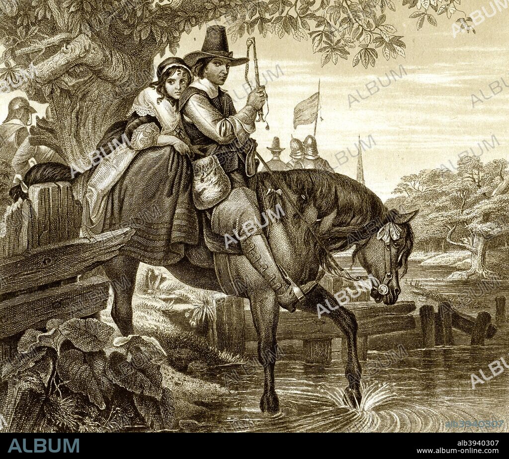 Charles II in disguise aided in his escape by Jane Lane, 1651, (19th century). After the execution of his father, Charles I, Charles II claimed the throne and invaded England in 1651. He was defeated by the Parliamentarian army at the Battle of Worcester and was forced to hide in a hollow oak tree near Boscobel House in Shropshire to elude the Parliamentarian forces trying to capture him. Charles escaped into exile in disguise but returned when the monarchy was restored after the death of Oliver Cromwell and the end of the Protectorate. After a fresco by EM Ward.
