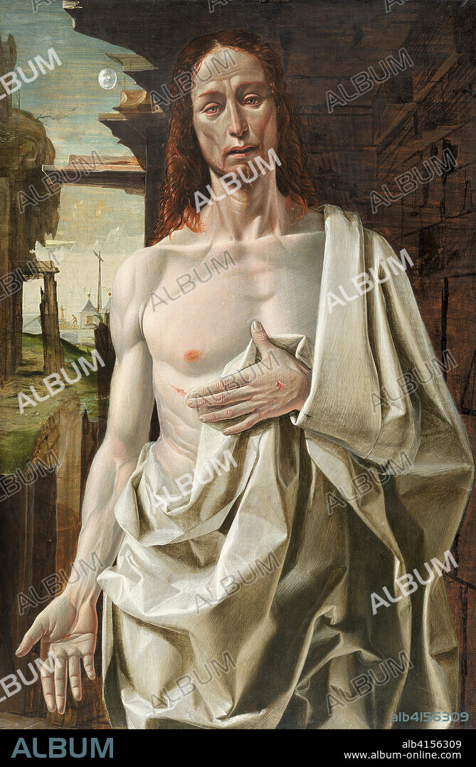 Bramantino (Milán (?), hacia 1465 - Milán, 1530). Cristo resucitado (hacia 1490). Técnica mixta sobre tabla. 109 x 73 cm.