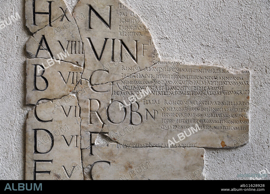 A section of the Fasti Praenestini. Early 1st C BC.  Palestrina. Italy. National Museum of Art. Palace Massimo. Rome. Italy.