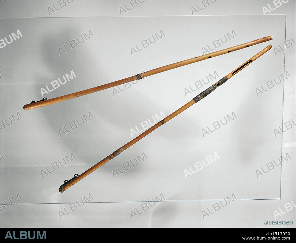 Egyptian civilization, New Kingdom, Dynasty XIX-XX. Musical instruments: wood double oboe.