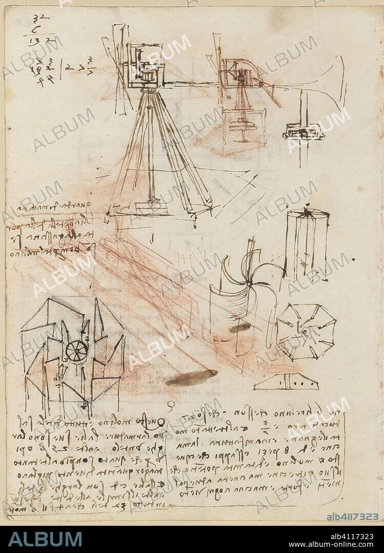 LEONARDO DA VINCI. Folio f 43v. Codex Madrid II (Mss. 8936) "Tratado de fortificación, estática y geometría". 158 folios (316 págs.); formato interior: 210 x 145 mm. ANOTACIONES PERSONALES. INGENIERÍA CIVIL, CONSTRUCCIÓN. MECÁNICA APLICADA (MÁQUINAS E INGENIOS). OBSERVACIÓN DE LA NATURALEZA. UNIDADES DE PESO Y MEDIDAS. PRINCIPIOS DE MECÁNICA, CINEMÁTICA, DINÁMICA.