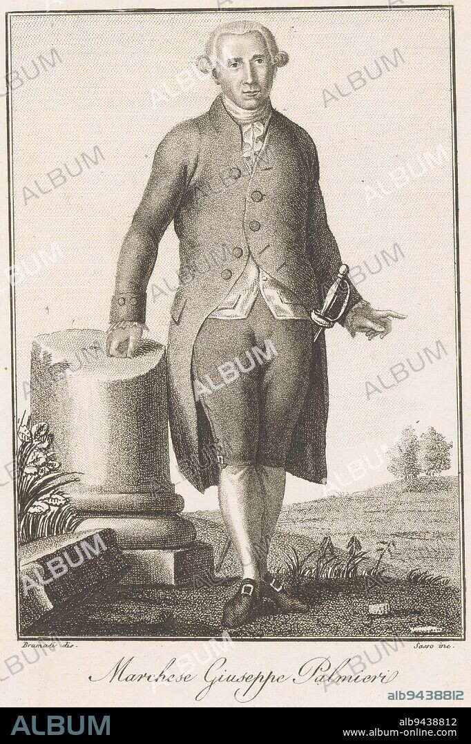 Portrait of economist Giuseppe Palmieri, print maker: Giovanni Antonio Sasso, (mentioned on object), intermediary draughtsman: Antonio Bramati, (mentioned on object), Italy, 1809 - c. 1816, paper, etching, engraving, h 224 mm - w 154 mm.