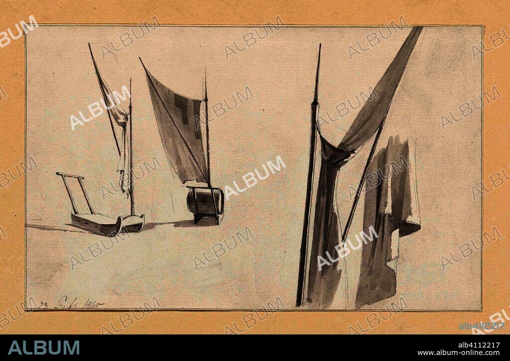 Sketches of a sled and sails. Draughtsman: Hendrik Abraham Klinkhamer. Dating: 23-Feb-1845. Measurements: h 120 mm × w 193 mm.