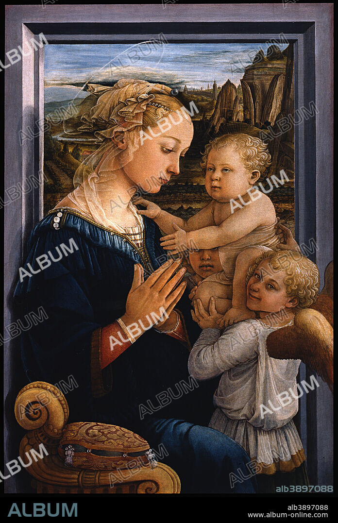 FILIPPO LIPPI. Madonna with child and two Angels. Date/Period: Between ca. 1460 and ca. 1465. Painting. Tempera on panel. Height: 95 cm (37.4 in); Width: 62 cm (24.4 in).