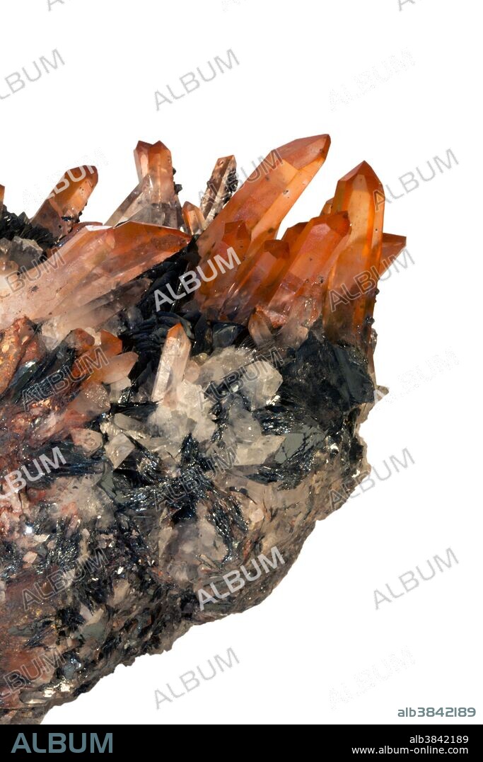Red Quartz and Hematite crystals on matrix, Dayu, Jiangxi Province, China. Specimen courtesy of The Marvin Rausch Collection, UMass.