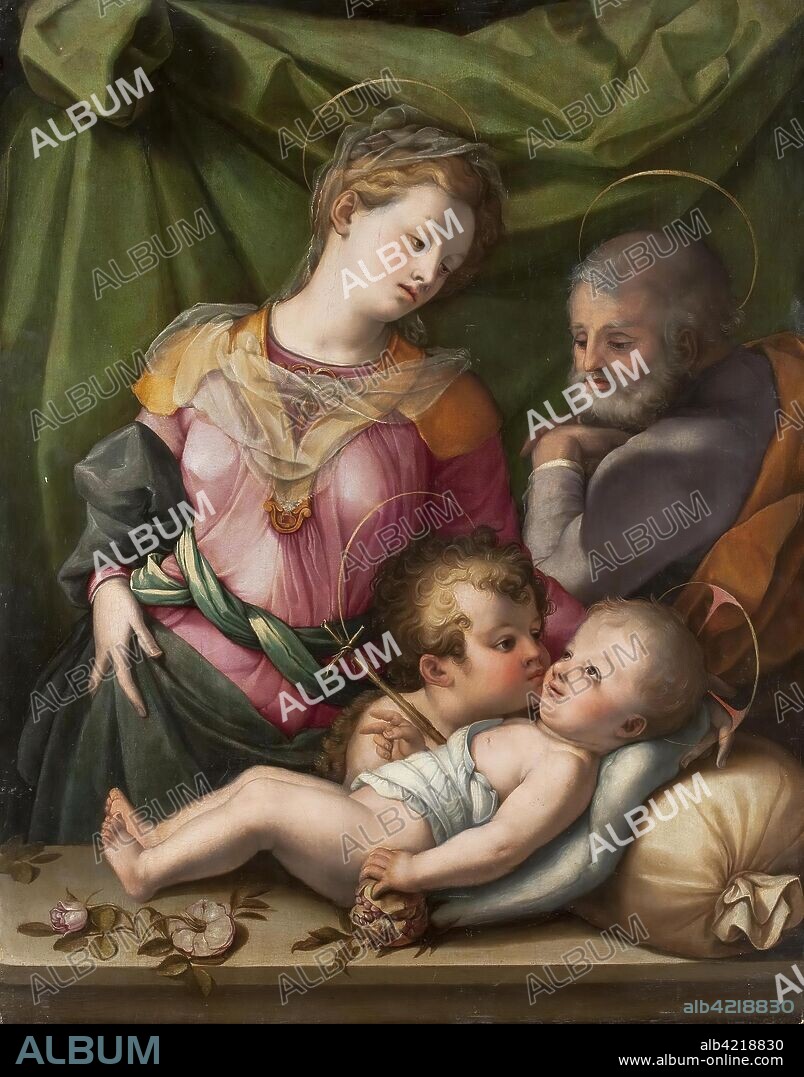 BRONZINO, ANGELO (AGNOLO DI COSIMO DI MARIANO) (AFTER) and NETHERLANDS ARTIST. 16TH CENTURY. 'Holy Family with St John the Baptist (copy)'. Italy, Second half of the 16th century. Dimensions: 71x57 cm.