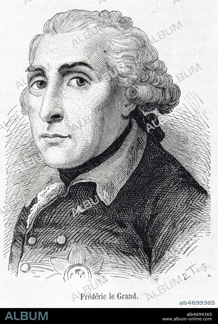 Portrait de Frederic II de Prusse (1712-1786) tire de l'Histoire de France populaire tome 3 par Henri Martin (1810-1883), vers 1870. Credit : Collection Grob/KHARBINE-TAPABOR.