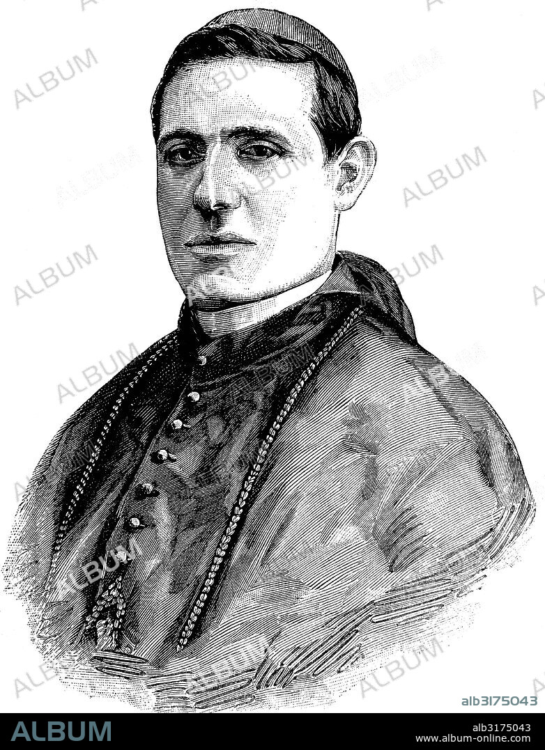 Mariano cardinal rampolla del tindaro, 1843-1913, cardinal secretary of state during the pontificate of leo xiii, one of the leaders of the catholic church in the second half of the 19th century, woodcut, historical engraving, 1880.