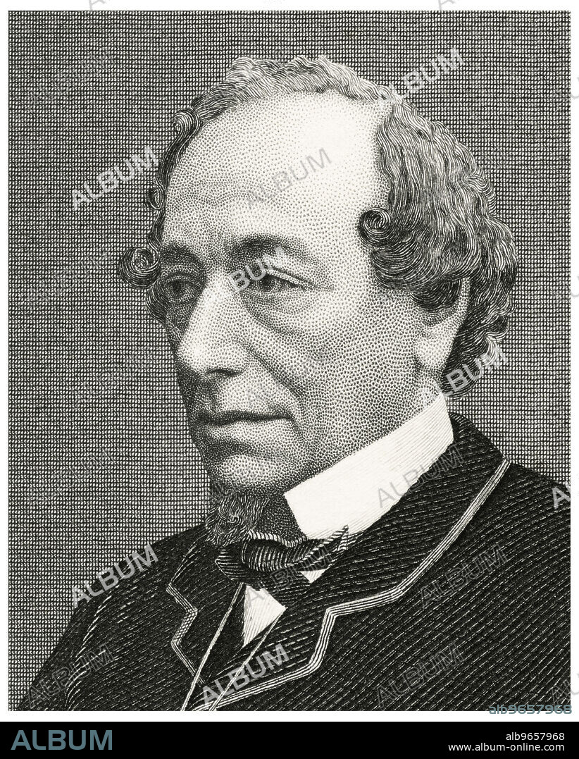 Benjamin Disraeli (1804-1881), British Politician and Prime Minister of the United Kingdom 1868-68, 1874-80, Head and Shoulders Portrait, Steel Engraving, Portrait Gallery of Eminent Men and Women of Europe and America by Evert A. Duyckinck, Published by Henry J. Johnson, Johnson, Wilson & Company, New York, 1873.