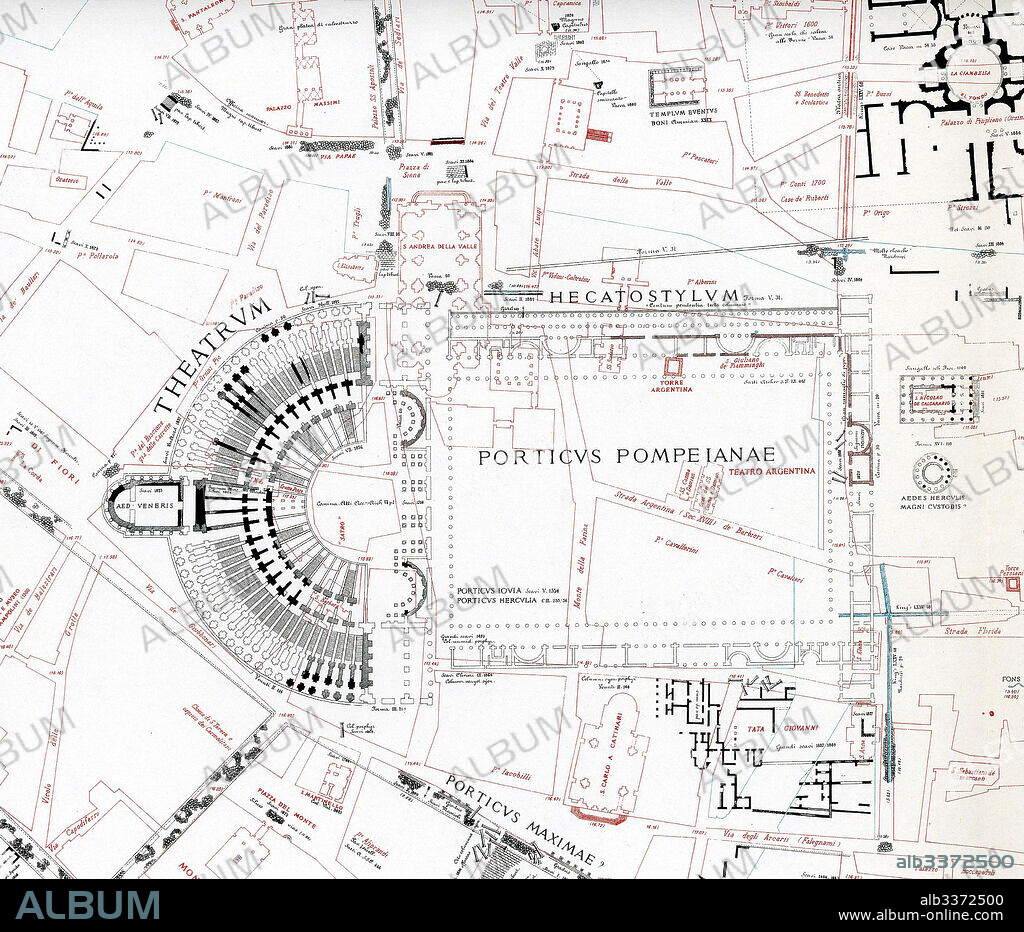 RODOLFO AMEDEO LANCIANI. Plan of the theatrum Pompei (From: Forma Urbis Romae).