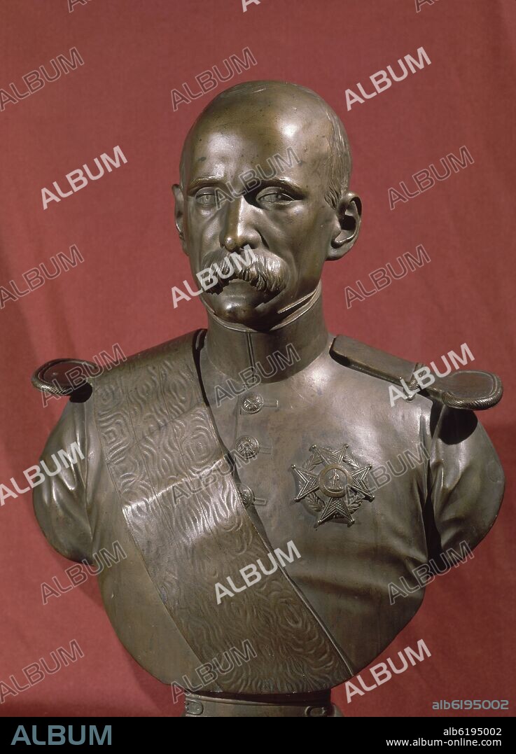 FRANCISCO PÉREZ DEL VALLE. RETRATO DE ANTONIO ROS DE OLANO (1808-1886) CONDE DE LA ALMINA - ESCRITOR ROMANTICO Y GENERAL ESPAÑOL 1857 - BRONCE.