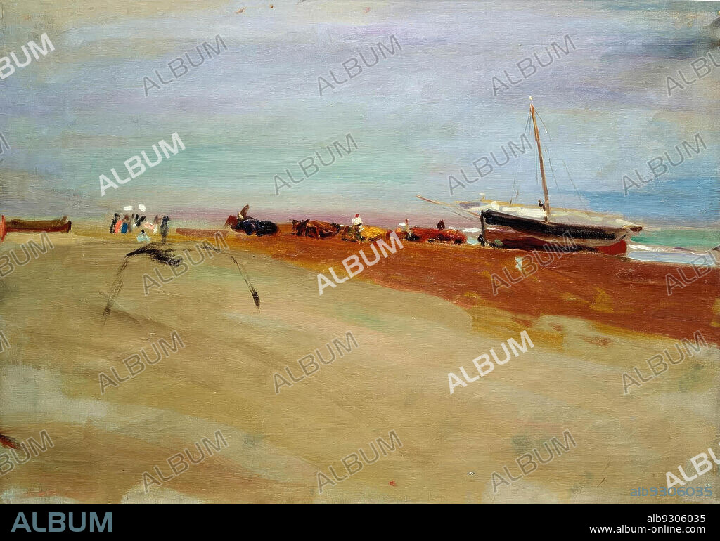 JOAQUIN SOROLLA. Joaquín Sorolla/ Sacando la barca, 1910. Óleo sobre lienzo, 50 cm x 70 cm.