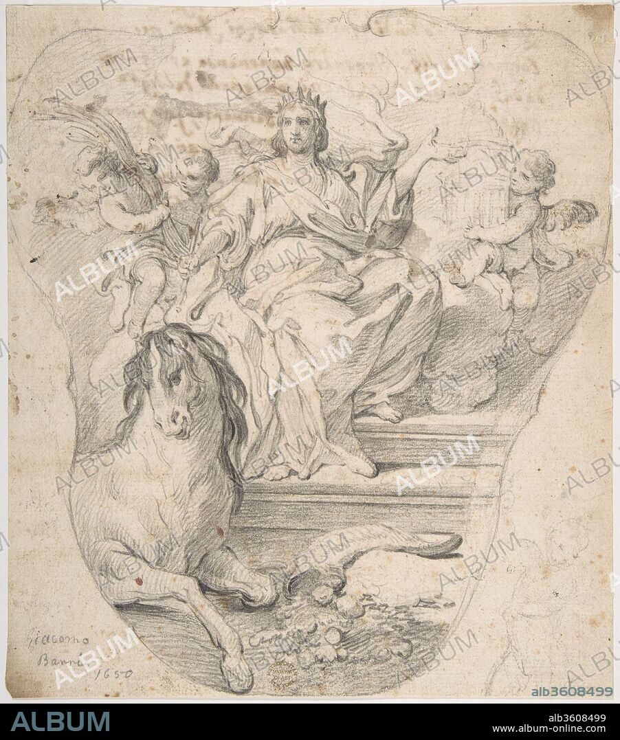Design for Panel:  Allegorical Figure of Europe. Artist: Giacomo Barri (Italian, documented Venice after 1630-1689 Venice). Dimensions: 9 15/16 x 8 15/16in. (25.2 x 22.7cm). Date: 1650-79.