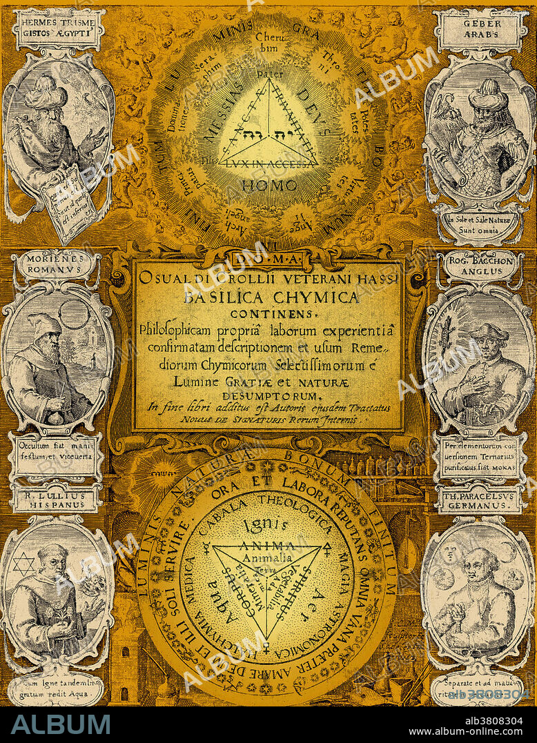 An alchemical treatise from 1622. Alchemy was the pseudo-scientific predecessor of chemistry. Among other pursuits, alchemists searched for formulas that would turn base metals into gold. They sought wisdom and the secret to immortality. Color enhancement of BN6671.