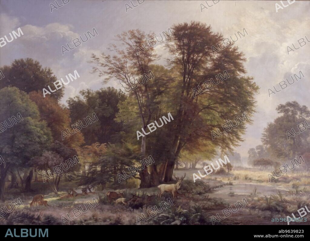CARL FREDERIK AAGAARD. Autumn morning in the Jægersborg deer park, 1866.