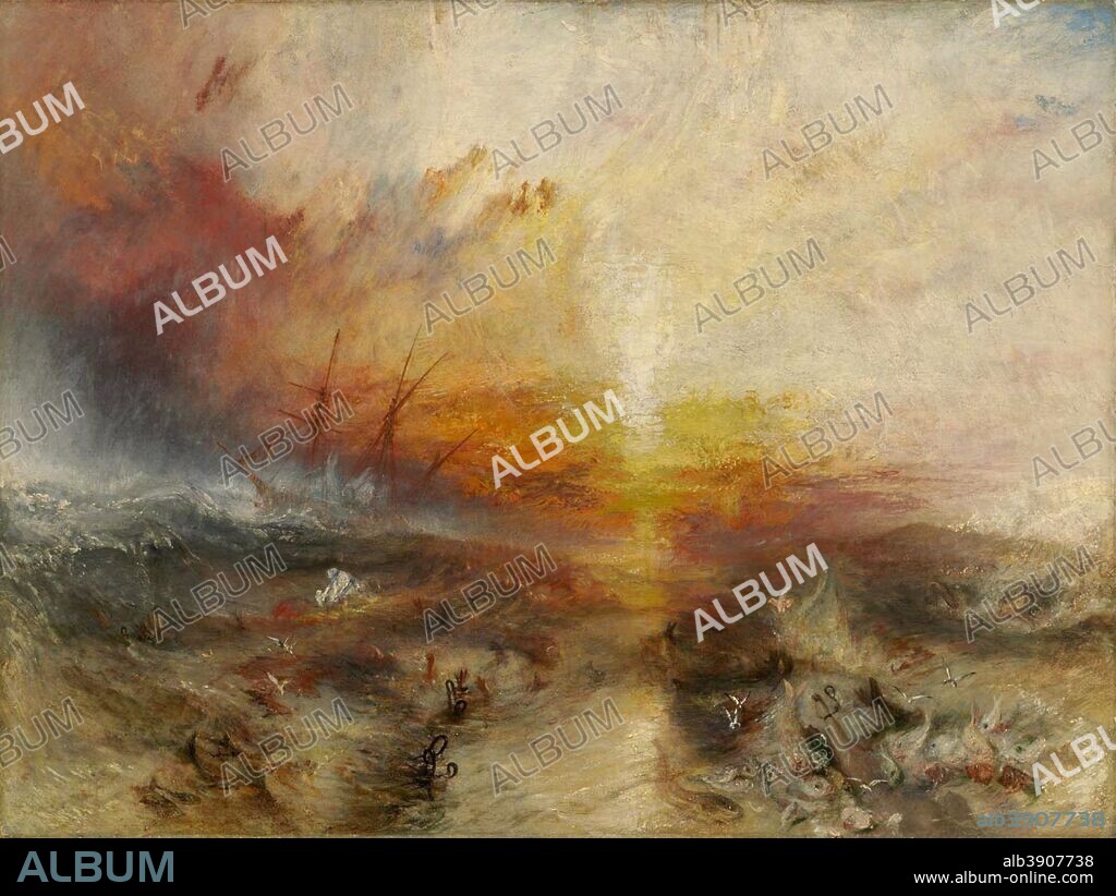J. M. W. TURNER. The Slave Ship. Date/Period: 1840. Painting. Oil on canvas. Height: 90.8 cm (35.7 in); Width: 122.6 cm (48.2 in).