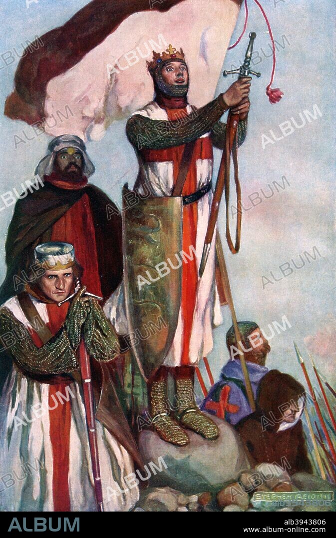 Crusaders sighting Jerusalem, 1909. The Crusades were a series of military campaigns conducted in the name of Christendom. Illustration taken from Harmsworth, History of the World, published in London, 1909.