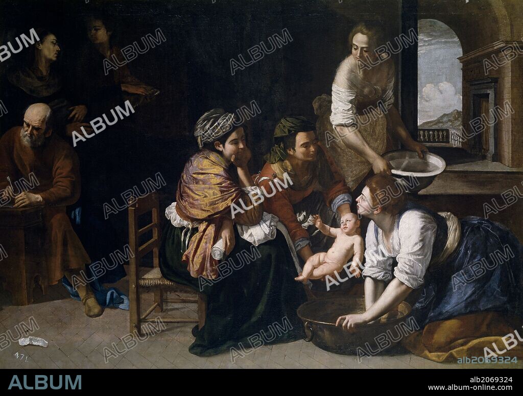 ARTEMISIA GENTILESCHI. Artemisa Gentileschi / 'Nacimiento de San Juan Bautista', 1635, Escuela Italiana, Óleo sobre Lienzo, 184 cm x 258 cm, P00149.