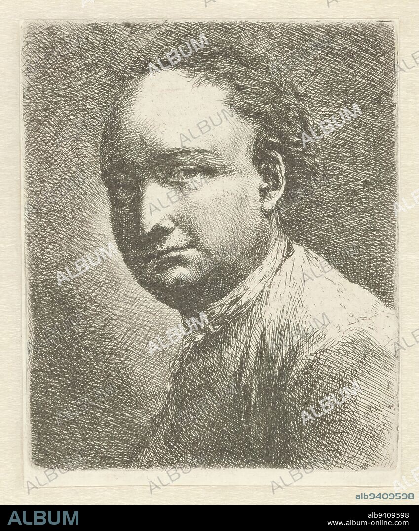 Portrait of the painter Johann Harper, print maker: Joachim Martin Falbe, after own design by: Joachim Martin Falbe, Berlin, 1750 - 1752, paper, etching, height 109 mm × width 90 mm.
