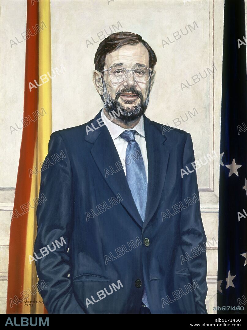 JORDANA E. B. JAVIER SOLANA  -  MINISTRO DE CULTURA   PINTURA DE 1992.