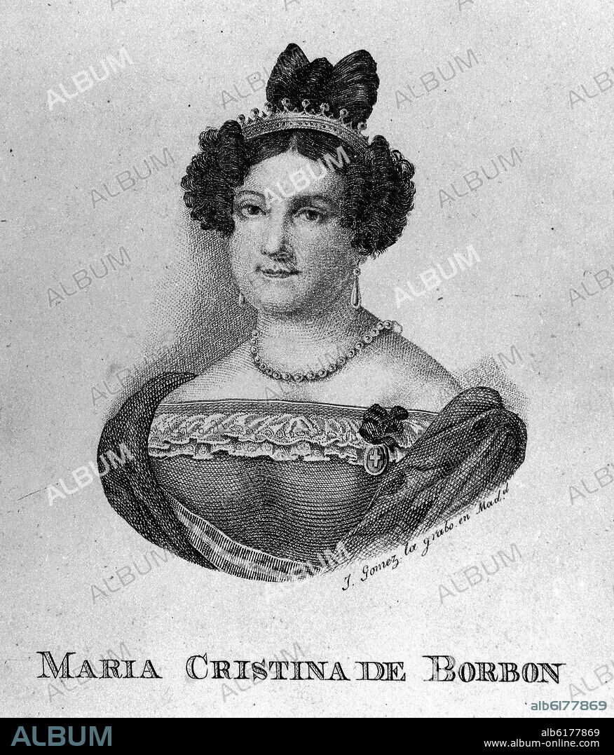 JOSE GOMEZ DE NAVIA (1757-1815) GRABADOR. RETRATO DE MARIA CRISTINA DE BORBON - GRABADO S XIX.