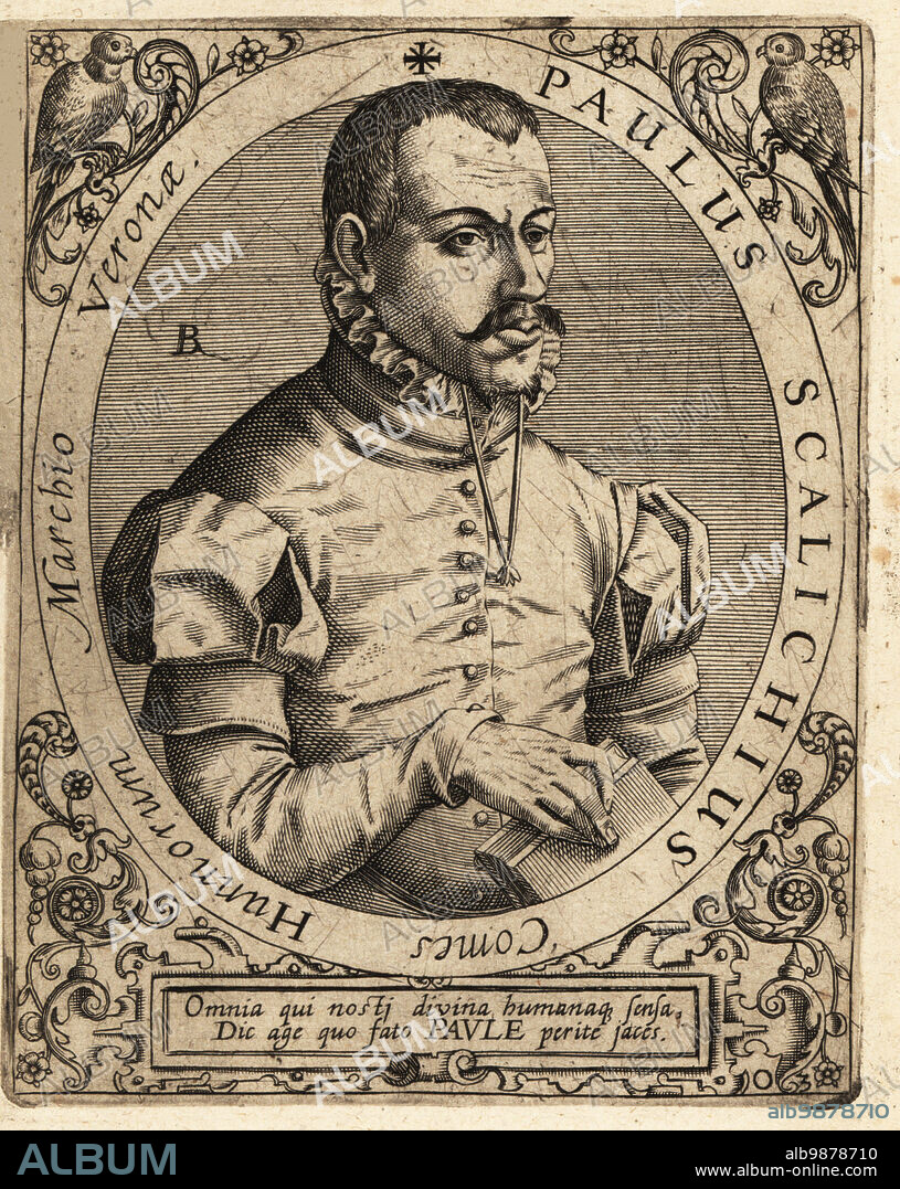 Paul Skalich, 15341573, Croatian encyclopedist, Renaissance humanist, and adventurer born in Zagreb. Paulus Scalichius Comes Hunnorum, Marchio Veronae. Copperplate engraving by Johann Theodore de Bry from Jean-Jacques Boissards Bibliotheca Chalcographica, Johann Ammonius, Frankfurt, 1650.