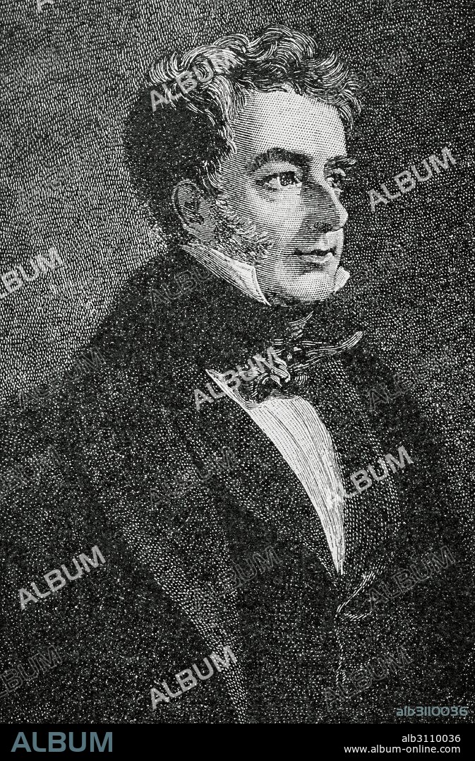 WILLIAM LAMB, II Vizconde de Melbourne. Miembro del Consejo Privado del Reino Unido, y de la Royal Society (1779-1848). Hombre de estado británico del partido Whig que servió como ministro del interior 1830-1834 y Primer Ministro 1834-1841. Grabado. Historia Universal, 1883.