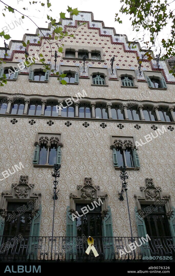 Casa Amatller built in the Modernist style in Barcelona, Spain, 1900. Designed by Josep Puig i Cadafalch. Along with Casa Batllo and Casa Lleo-Morera, it makes up the three most important buildings in Barcelona's famous Illa de la Discordia (Block of Discord), noted for its unique modernist buildings. The building was originally designed as a residence for chocolatier Antoni Amatller and was constructed between 1898 and 1900.