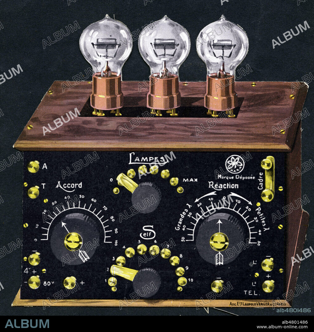 TSF, ampoules de radio. Publicite de 1923 pour les etablissements PARM. Illustration anonyme. Credit : Collection IM/KHARBINE-TAPABOR.