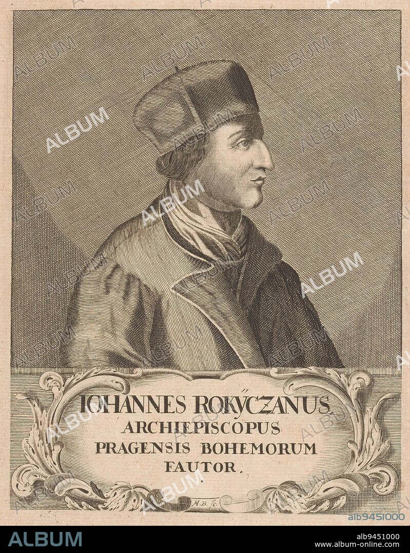 Portrait of Jan Rokycana, print maker: Martin Bernigeroth, (mentioned on object), Leipzig, 1680 - 1733, paper, engraving, h 185 mm - w 145 mm.