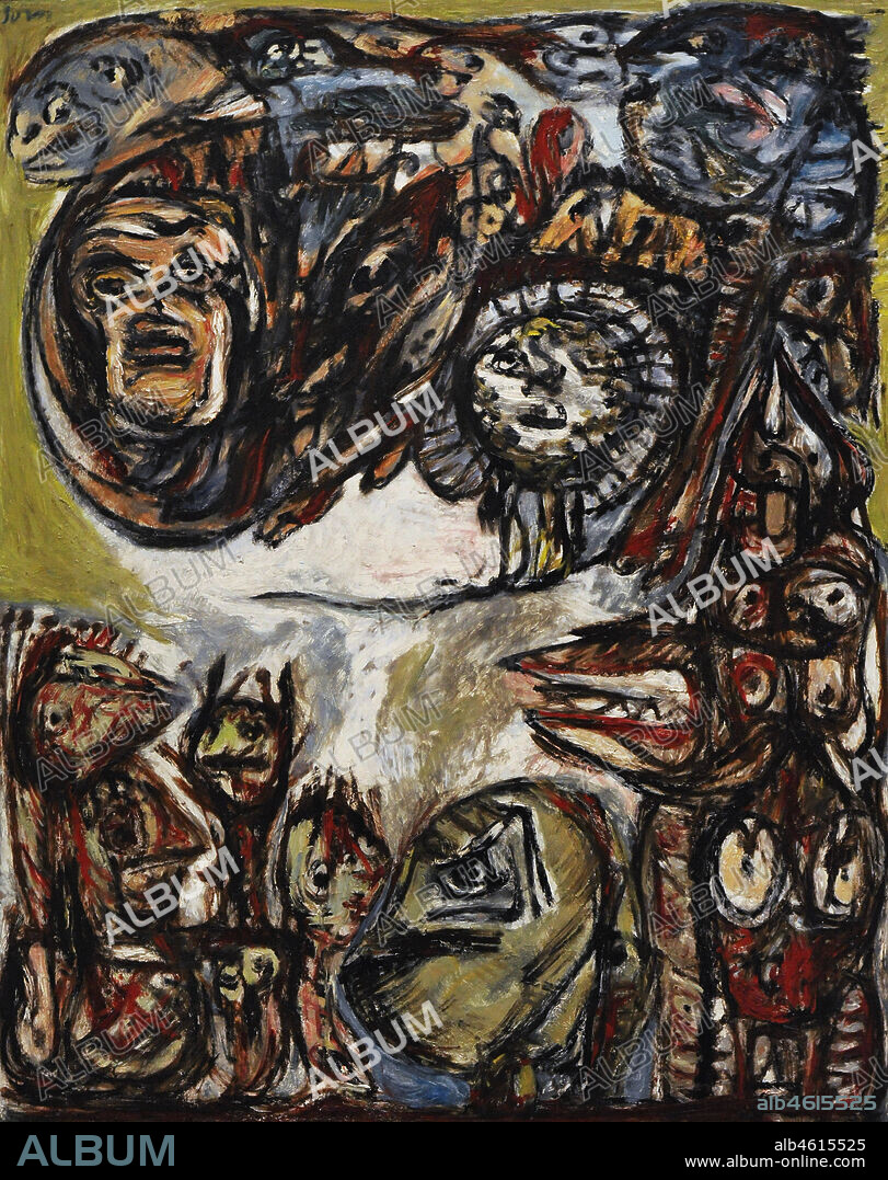 Asger Jorn (1914-1973). Artista danés. Den forhadte by (La ciudad odiada), 1951-1952. Oleo sobre contrachapado, 159,6 x 127,6 cm. Fondation Gandur pour l'Art, Ginebra, Suiza.