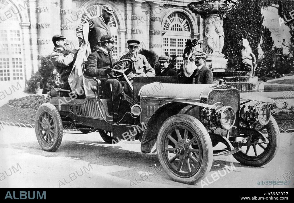 King Alfonso XIII in a Hispano-Suiza car, palace of La Granja, Segovia, Spain, c1907. The king is in the passenger seat of this 6-cylinder 60/75hp car in the grounds of the royal palace. It was claimed to be able to reach speeds of 120kmh.