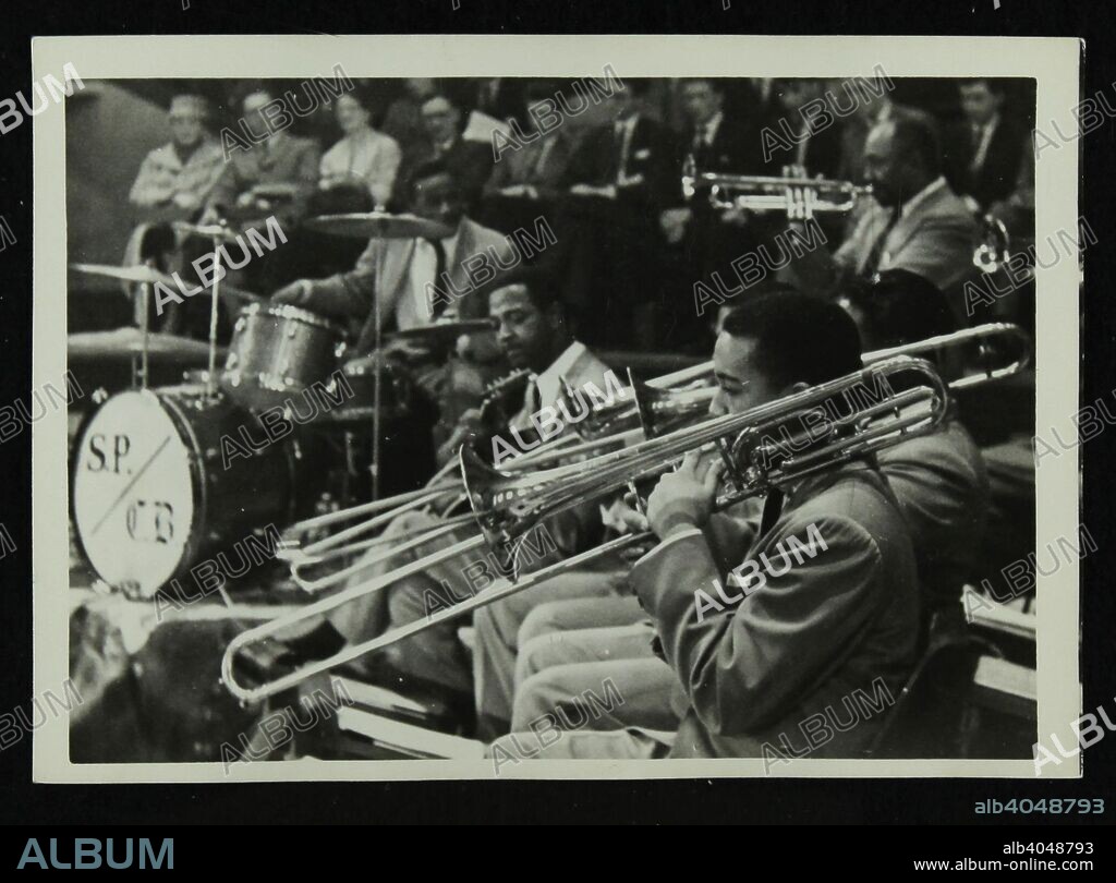 The Count Basie Orchestra in concert, c1950s. The drummer is Sonny Payne.