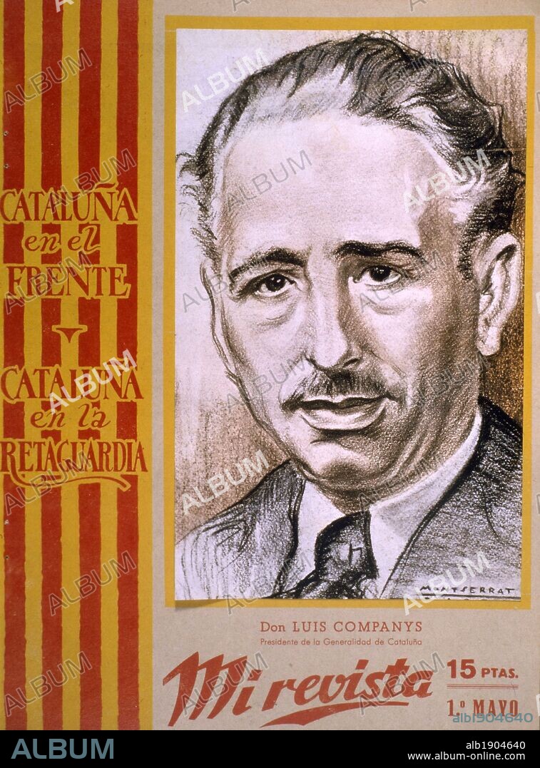 Lluís Companys (1882-1940), presidente de la Generalitat de Catalunya. Dibujo de Montserrat para la revista 'Mi Revista', año 1938.